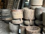 Oude houten vijzel ukhali india stoer sober landelijk, Huis en Inrichting, Nieuw, Schaal, Rond, Hout