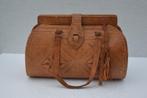 Vintage leren handtas uit Egypte met versieringen in `t leer, Ophalen of Verzenden, Gebruikt, Bruin, Handtas