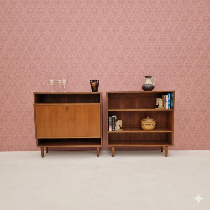 Twee vintage kastjes, 90cm, Huis en Inrichting, Kasten | Dressoirs, Gebruikt, 50 tot 100 cm, 25 tot 50 cm, Met klep(pen), Met plank(en)