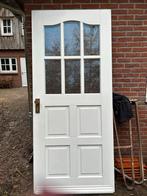 Hardhouten buitendeur met bewerkt glas - zo goed als nieuw, Doe-het-zelf en Verbouw, Deuren en Horren, Ophalen, 80 tot 100 cm