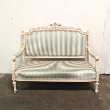 Louis XVI Stijl Canapé / Bankje – Houtsnijwerk – Gestreept  beschikbaar voor biedingen