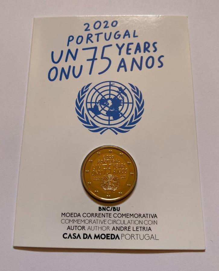 2 Euro Portugal 2020 BU in coincard (75 jaar VN), Postzegels en Munten, Munten | Europa | Euromunten, Losse munt, 2 euro, Portugal