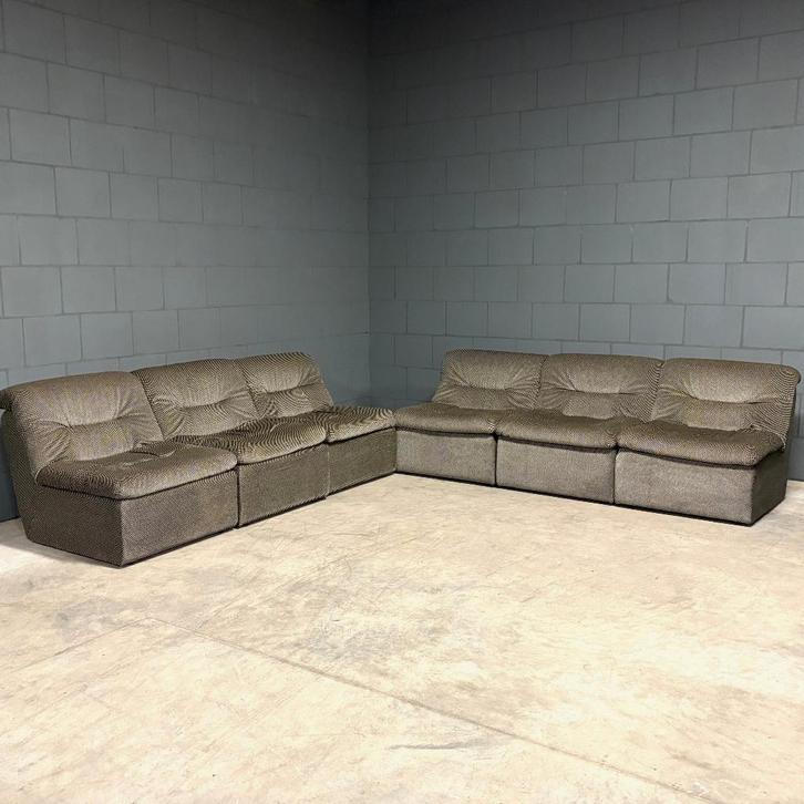 Midcentury modulaire bank – velours pepitastof – jaren 70, Verzamelen, Retro, Huis en Inrichting, Ophalen of Verzenden