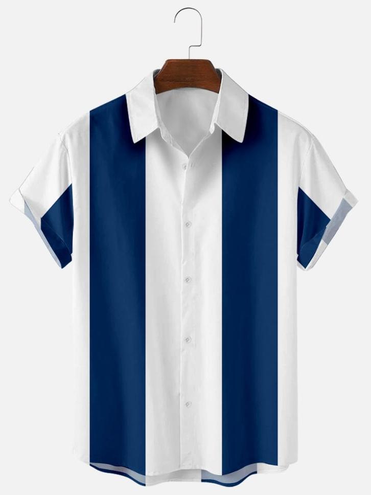Blauw wit gestreept heren overhemd / bowling rockabilly, Kleding | Heren, Overhemden, Nieuw, Verzenden
