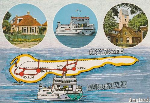 AMELAND Witte Veerboot Landkaart, Verzamelen, Ansichtkaarten | Nederland, Gelopen, Waddeneilanden, 1980 tot heden, Verzenden