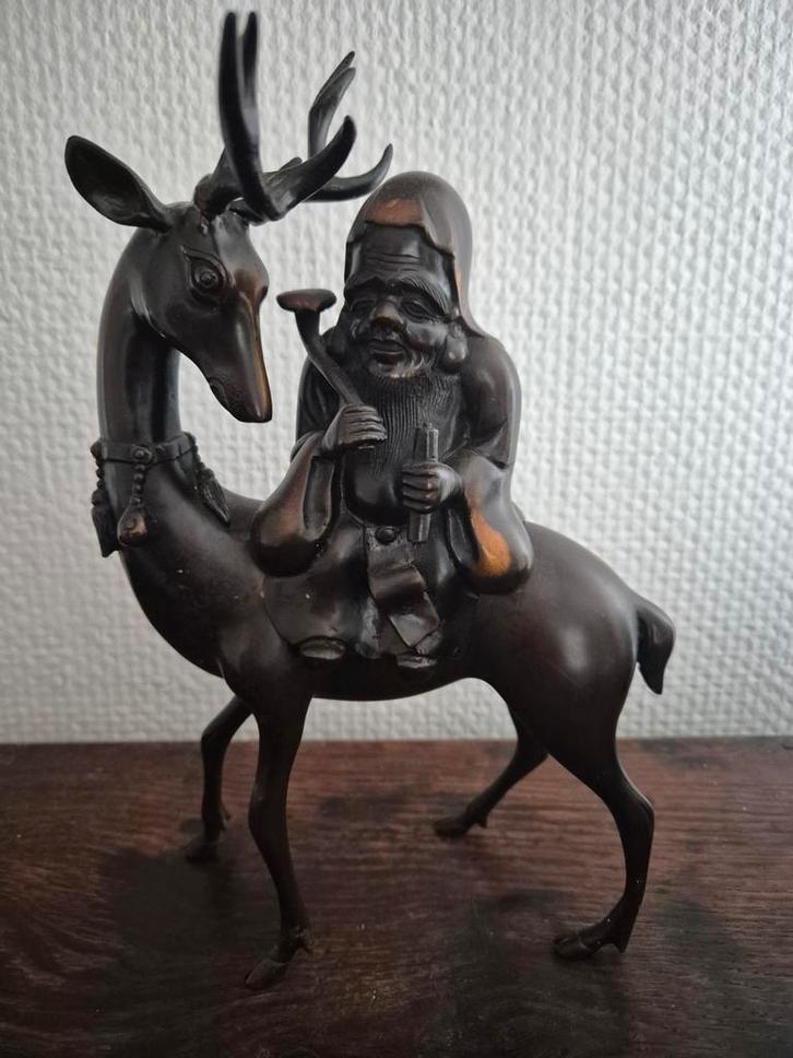 Chinees bronzen wierookvat Shoulao op hert, Antiek en Kunst, Kunst | Beelden en Houtsnijwerken, Ophalen of Verzenden