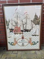 Groot geborduurd schilderij Sail Amsterdam nautisch 75x96 cm, Ophalen, Gebruikt, Kaart, Foto of Prent