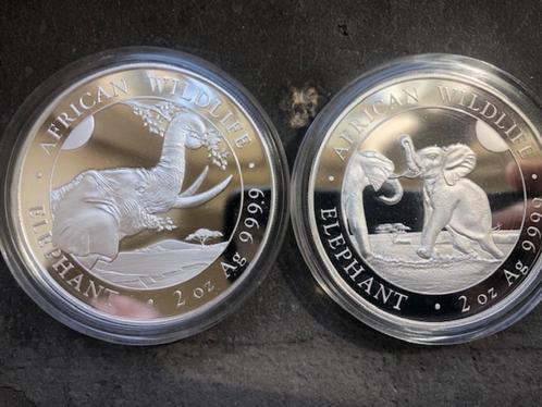 2 x 2 oz Somalia Elephant - 2023 + 2024 - silver, Postzegels en Munten, Edelmetalen en Baren, Zilver, Ophalen of Verzenden