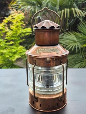 antieke koperen ankerlicht, schip lantaarn, scheepslamp beschikbaar voor biedingen