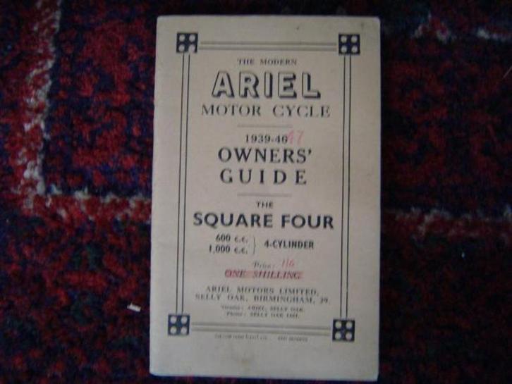 Ariel 1939-1947 Square Four motorcycle owner's guide 4F 4G H, Motoren, Handleidingen en Instructieboekjes, Overige merken, Ophalen of Verzenden