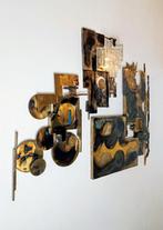 3-delig Metalen Brutalistisch Kunstwerk / Wandobject 1976, Ophalen, Gebruikt