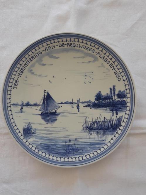 Delftsblauw wandbord uit 1950: Reeuwijkse plassen, Antiek en Kunst, Antiek | Wandborden en Tegels, Ophalen of Verzenden