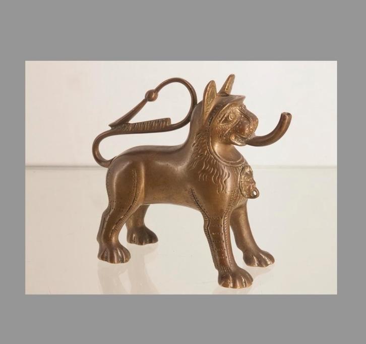 Antiek Bronzen Leeuw Aquamanile / Olielamp  (251126-01), Antiek en Kunst, Antiek | Koper en Brons, Brons, Ophalen of Verzenden