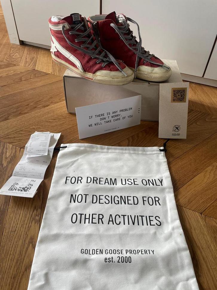 Golden Goose Slide High-Top Rood Suede EU 44, Kleding | Dames, Schoenen, Zo goed als nieuw, Werkschoenen, Rood, Ophalen of Verzenden