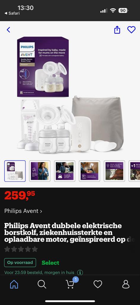 Philips Avent dubbele elektrische borstkolf, Kinderen en Baby's, Babyvoeding en Toebehoren, Zo goed als nieuw, Borstkolf, Ophalen of Verzenden