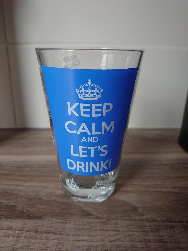 Leuk glas met 'Keep Calm' tekst, Ophalen, Zo goed als nieuw