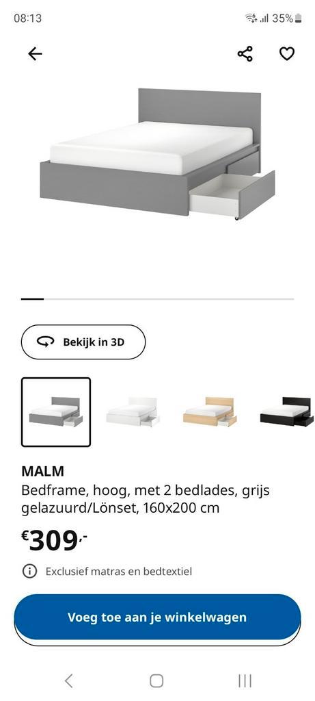 Ikea Malm 160x200cm bed met lades, incl. bodem, excl. matras, Huis en Inrichting, Slaapkamer | Bedden, Zo goed als nieuw, Tweepersoons