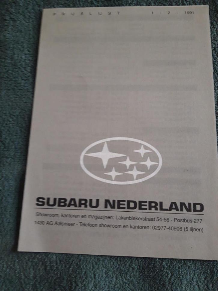 Subaru - prijslijst 1991 -, Boeken, Auto's | Folders en Tijdschriften, Zo goed als nieuw, Overige merken, Ophalen of Verzenden