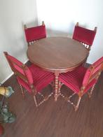 Antieke Eetkamerset met Ronde Tafel en 4 Stoelen, Antiek en Kunst, Antiek | Meubels | Tafels, Ophalen