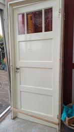 Paneeldeur met raampjes en kozijn, afmeting lees advertentie, Ophalen, Gebruikt, 80 tot 100 cm, Binnendeur