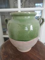 antieke FRANSE CONFITPOT met OREN, GROENE GLAZUUR/ 2 kleurig, Ophalen of Verzenden