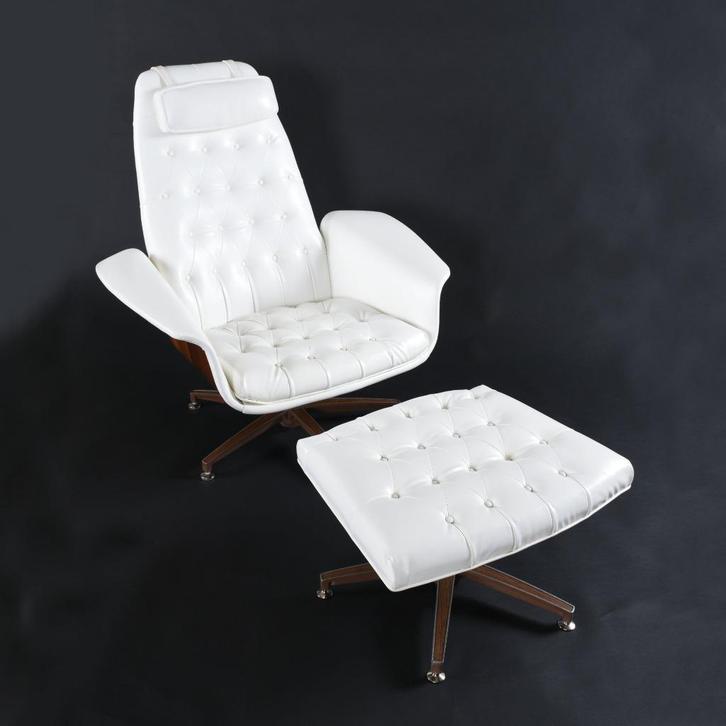 George Mulhauser Style witte draaistoel met poef, Huis en Inrichting, Bureaustoelen, Wit, Ophalen of Verzenden