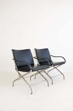 Set Vintage Fauteuils Skai, Huis en Inrichting, Fauteuils, Gebruikt, Metaal, 75 tot 100 cm, 50 tot 75 cm