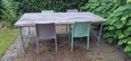 Jorg, steigerbuizen tuintafel en Allibert tuinstoelen, Tuin en Terras, Ophalen, Gebruikt, 6 zitplaatsen, Steigerhout
