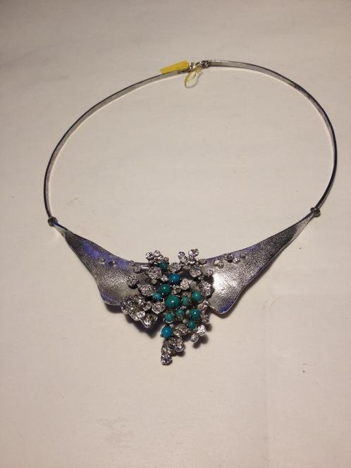 antieke zilveren collier, Sieraden, Tassen en Uiterlijk, Antieke sieraden, Ketting, Zilver, Met edelsteen, Ophalen of Verzenden