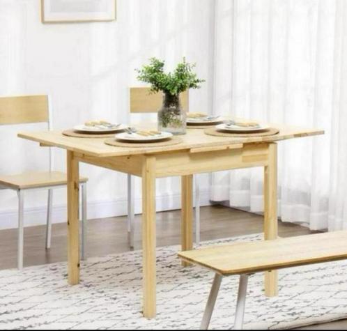 Massief houten eettafel, klaptafel, uitschuifbaar NIEUW, Huis en Inrichting, Tafels | Eettafels, Nieuw, 50 tot 100 cm, Rechthoekig