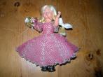Vintage Oude brocante popjes met gebreide kralen roze/donker, Ophalen of Verzenden