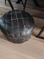 Zwart leren poef, Ophalen, Gebruikt, Rond, Leer