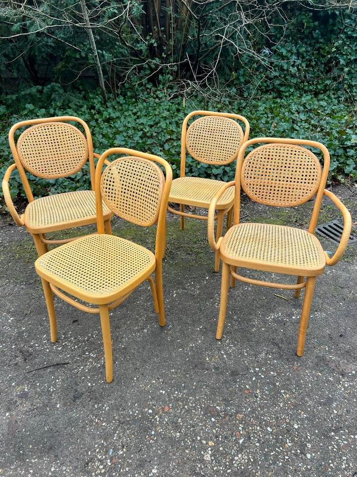 4 eetkamerstoelen (vintage/RADAMSKO/jaren60), Huis en Inrichting, Stoelen, Zo goed als nieuw, Vier, Hout, Riet of Rotan, Overige kleuren