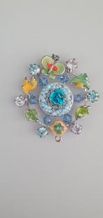 Kettinghanger hanger bloem vlinder vis groen blauw, Ophalen of Verzenden, Zo goed als nieuw, Zilver, Overige materialen