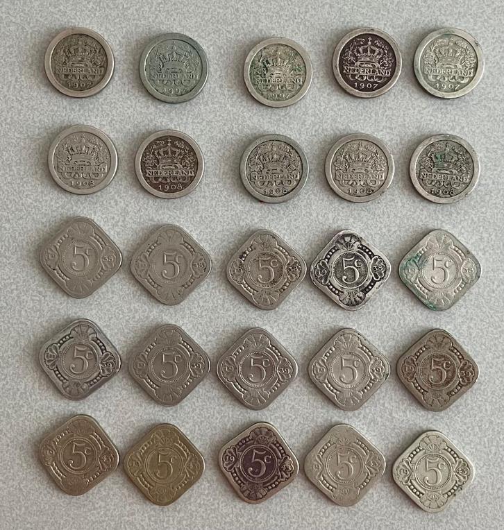 25 stuivers / 5 cent Wilhelmina, Postzegels en Munten, Munten | Nederland, Setje, 5 cent, Koningin Wilhelmina, Ophalen