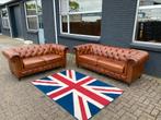 Stoere Chesterfield 3+2 banken vintage cognac GRATIS BEZORGD, Gebruikt, Ophalen of Verzenden, 200 tot 250 cm, Leer
