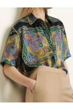 Sandro blouse korte mouw paisley print geel groen 40 45403, Kleding | Dames, Maat 38/40 (M), Ophalen of Verzenden, Zo goed als nieuw