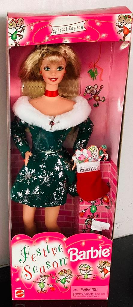 1997 Festive Season Kerst Barbie 18909, USA,nieuw in doos, Verzamelen, Poppen, Nieuw, Fashion Doll, Ophalen