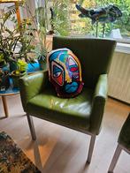 2 Prachtige groene lederen stoeltjes, Huis en Inrichting, Fauteuils, Ophalen, Gebruikt, Minder dan 75 cm, 50 tot 75 cm
