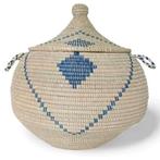 Grote Afrikaanse mand crème/blauw, Huis en Inrichting, Woonaccessoires | Schalen en Manden, Ophalen of Verzenden, Nieuw, Rond