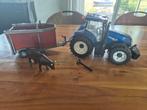 Bruder Tractor met Veetrailer en Koe, Ophalen of Verzenden, Gebruikt