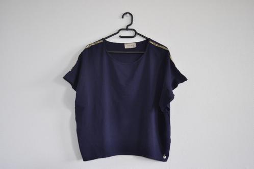 blauwe T-shirt met glitters, Kleding | Dames, T-shirts, Gedragen, Maat 38/40 (M), Blauw, Korte mouw, Ophalen of Verzenden