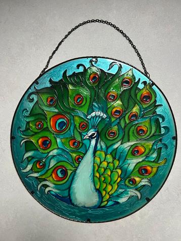 Pauw glas beschilderd - nieuw - diameter 40 cm beschikbaar voor biedingen