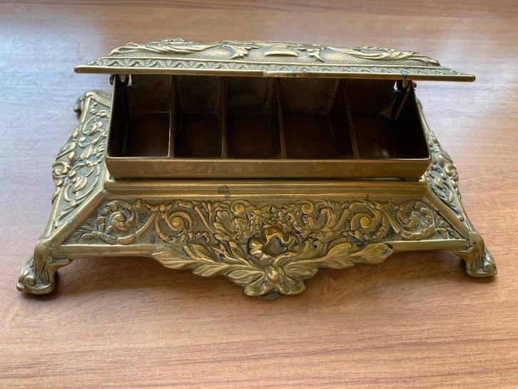 Oud koperen postzegelbakje, Antiek en Kunst, Curiosa en Brocante, Ophalen of Verzenden