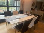 Mooie witte eettafel met 6 lederen stoelen, Ophalen, 100 tot 150 cm, 200 cm of meer, Zo goed als nieuw