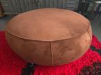 HK Living poef voetenbank bruin cognac stof fluweel velvet, Ophalen, Rond, 75 tot 100 cm, Zo goed als nieuw