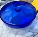 Design koektrommel, blauwe deksel glas, Ophalen, Zo goed als nieuw