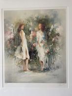 Litho Willen Haenraets handgesigneerd 2 vrouwen met fiets, Antiek en Kunst, Ophalen