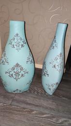 2 turquoise barok vazen, Huis en Inrichting, Woonaccessoires | Vazen, Ophalen, Minder dan 50 cm, Groen, Glas