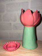 Roze en Groene Tulp Vormige kandelaar, Huis en Inrichting, Overige materialen, Ophalen of Verzenden, Zo goed als nieuw, Groen